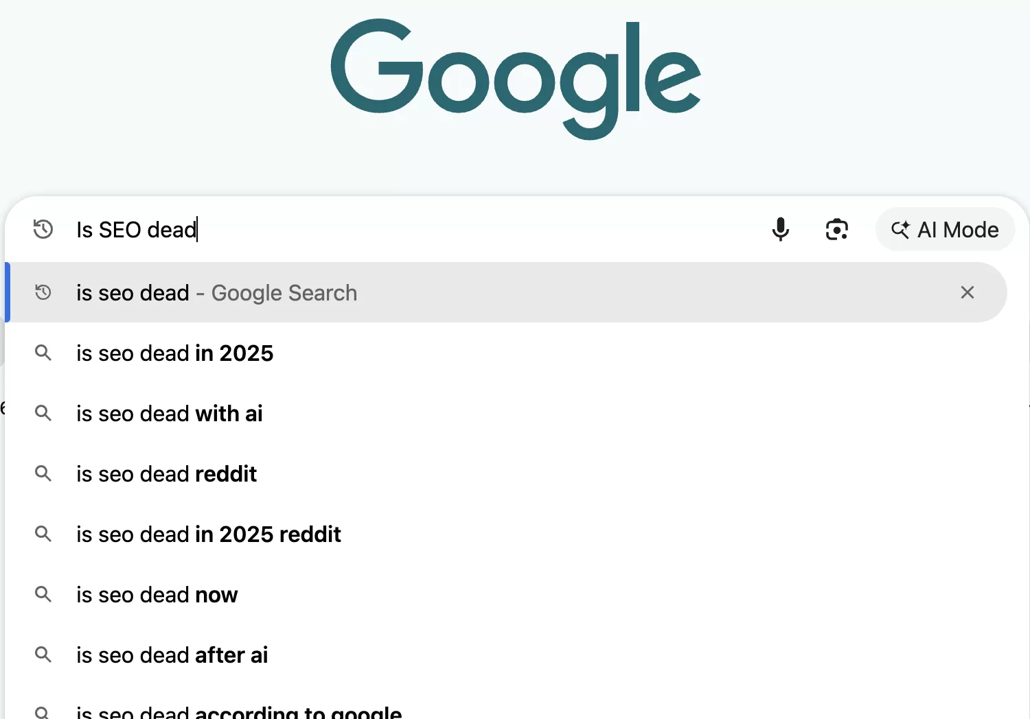 An image of a Google Search with many people asking if SEO is Dead.