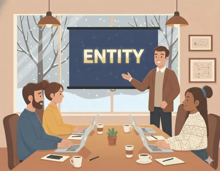 Image of a manager explaining Entity SEO to his staff.