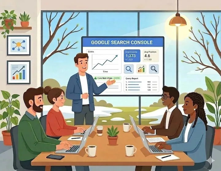 A business leader teaches his staff about Google Search Console